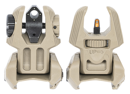 [810013522150] Meprolight USA 403440 FRBS Sight Set Desert Tan AR-15 Flip Up Orange Tritium Front/Green Tritium Rear