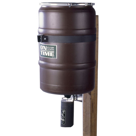 [797539500032] On Time 50003 Elite Lifetime Fish Feeder Combo 25 Gallon Capacity, Built-In Agitator Rod, Steel Band with Welded Bracket