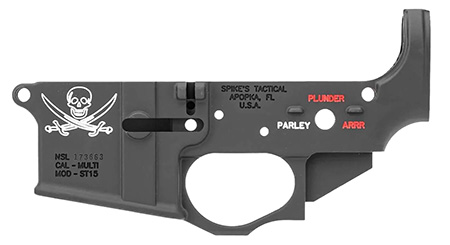 [815648021764] Spikes STLS016CFA Calico Jack Stripped Lower Receiver Multi-Caliber 7075-T6 Aluminum Black Anodized with Color Fill for AR-15