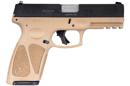 [725327625773] Taurus 1G3B941T G3  9mm Luger 15+1 Or 17+1 4" Matte Stainless Steel Barrel, Tan Polymer Frame With Picatinny Acc. Rail, Tenifer Matte Black Steel Slide, Re-Strike Capability, Manual Safety