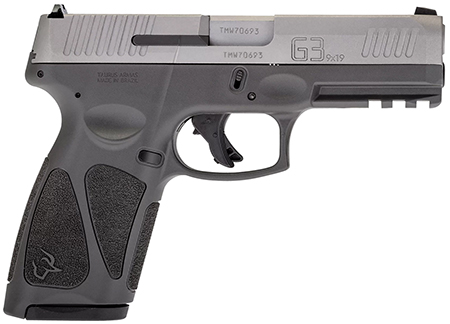 [725327625742] Taurus 1G3B949G G3  Full Size Frame 9mm Luger 15+1/17+1 4" Matte Stainless Steel Barrel, Matte Serrated Stainless Steel Slide, Gray Polymer Frame w/Picatinny Rail, Polymer Grip, Right Hand