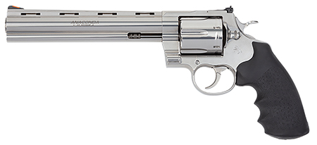 [098289005359] Colt Mfg ANACONDASP8RTS Anaconda  44 Mag 6 Shot 8" Stainless Recessed Target/Vent Rib Barrel, Cylinder  &  Frame, Black Hogue Rubber w/Finger Grooves Grip
