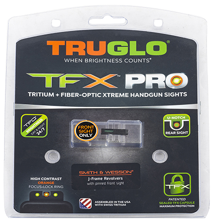[788130025512] TruGlo TGTG13SJ1PC TFX Pro  Black | Green Tritium  &  Fiber Optic Orange Outline Front Sight