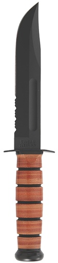 [617717212185] Ka-Bar 1218 USMC Fight/Utility 7" Fixed Clip Point Part Serrated Black 1095 Cro-Van Blade. Brown Leather Handle. Includes Sheath