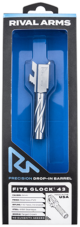 [788130030059] Rival Arms RA-RA20G301D Precision V1 Drop-In Barrel 9mm Luger 3.41" Stainless PVD Finish 416R Stainless Steel Material for Glock 43, 43X