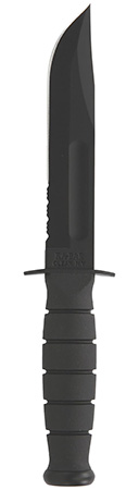 [617717212574] Ka-Bar 1257 Short Fight/Utility 5.25" Fixed Clip Point Part Serrated Black 1095 Cro-Van Blade, Black Kraton G Handle, Includes Sheath