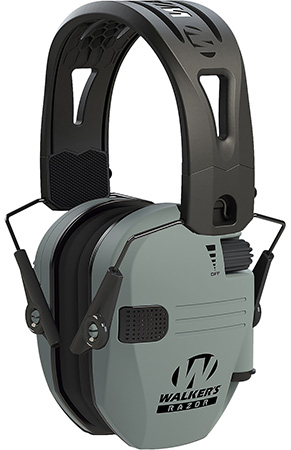 [888151029893] Walker's GWPRSEMRHBGY Razor Tacti-Grip 23 dB Over the Head Battleship Gray/Black Polymer