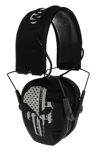 [888151030684] Walker's WPRSEMFSPUN Razor Slim Electronic Freedom Muff 23 dB Over the Head Black w/Distressed Punisher Flag Polymer