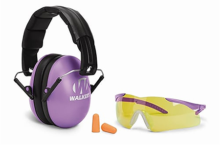 [888151011409] Walker's GWPYWFM2GFPPUR Folding Muff Combo 23 dB Over the Head Folding Muff, Foam Ear Plugs, Shooting Glasses, Purple/Black Polymer Fits Youth/Women