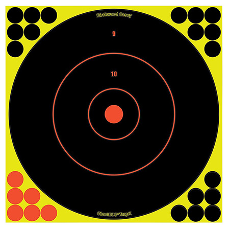[029057340501] Birchwood Casey 34050 Shoot-N-C Reactive Target Self-Adhesive Paper Black/Yellow/Red 12" Bullseye 50 Pack