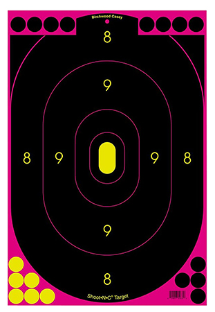 [029057346350] Birchwood Casey 34635 Shoot-N-C Reactive Target Self-Adhesive Paper Black/Pink 12"x18" Oval Silhouette 5 Pack