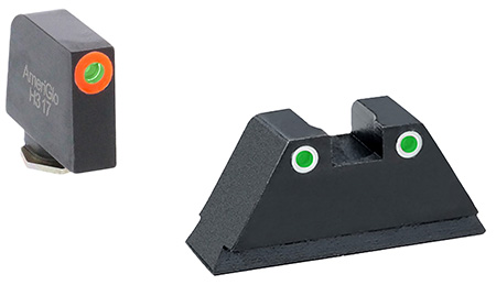 [644406904595] AmeriGlo GL331 Optic Compatible Sight Set for Glock  XL Tall Green Tritium Orange Outline Front Sight-Green Tritium White Outline Rear Sight