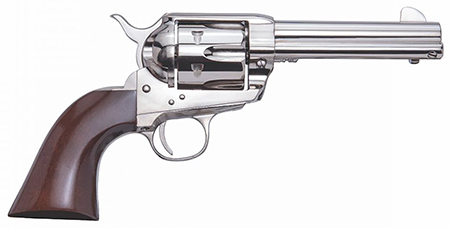 [844234129935] Cimarron PPP45N Pistolero  45 Colt (LC) 6 Shot, 4.75" Nickel-Plated Steel Barrel, Cylinder  &  Frame, Wide Front Sight, Smooth Walnut Grip