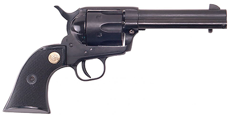 [844234107339] Cimarron ASPLINK1 Plinkerton  22 LR 6 Shot 4.75" Matte Black Steel Barrel, Frame  &  Cylinder, Black Checkered Plastic w/Medallion Grip, Exposed Hammer