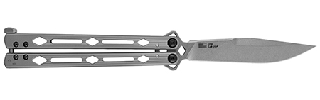 [087171058412] Kershaw 5150 Lucha  4.60" Butterfly Drop Point Plain Stonewashed 14C28N Steel Blade Bead Blasted Stainless Steel Handle