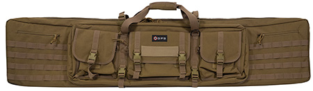 [888151032251] GPS Bags DRC55FDE Double Rifle Case Flat Dark Earth 600D Polyester w/ 2 Padded Pistol Sleeves MOLLE Webbing  &  Lockable Zippers