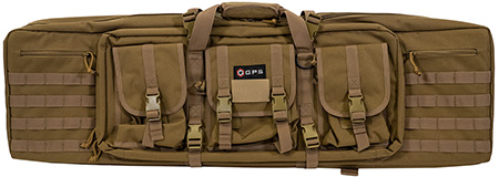[888151032275] GPS Bags DRC42FDE Double Rifle Case Flat Dark Earth 600D Polyester w/ 2 Padded Pistol Sleeves MOLLE Webbing  &  Lockable Zippers
