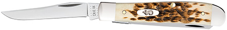 [021205000138] Case 00013 Mini Trapper  2.70"/2.75" Folding Clip Point/Spey Plain Mirror Polished Tru-Sharp SS Blade/ Peach Seed Jigged Amber Bone Handle