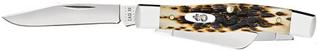 [021205000794] Case 00079 Stockman  Medium 2.57"/1.88"/1.76" Folding Clip/Sheepsfoot/Pen Plain Mirror Polished Chrome Vanadium Steel Blade/Peach Seed Jigged Amber Bone Handle