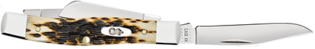 [021205000794] Case 00079 Stockman  Medium 2.57"/1.88"/1.76" Folding Clip/Sheepsfoot/Pen Plain Mirror Polished Chrome Vanadium Steel Blade/Peach Seed Jigged Amber Bone Handle