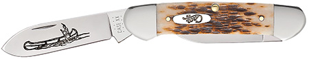 [021205002637] Case 00263 Canoe  2.60"/1.97" Folding Spear/Pen Plain Mirror Polished Chrome Vanadium Steel Blade/Peach Seed Jigged Amber Bone Handle