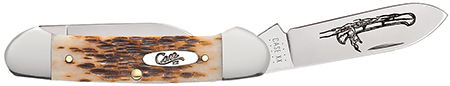 [021205002637] Case 00263 Canoe  2.60"/1.97" Folding Spear/Pen Plain Mirror Polished Chrome Vanadium Steel Blade/Peach Seed Jigged Amber Bone Handle
