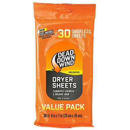 [855711008353] Dead Down Wind 113019 Dryer Sheets  Odor Eliminator Odorless Scent Dryer Sheet 30 Per Pkg