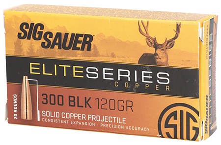 [798681552979] Sig Sauer E300H120 Elite Copper Hunting  300Blackout 120gr Copper Solid 20 Per Box/10 Case