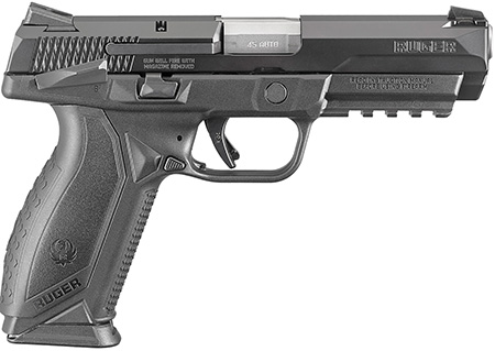 [736676086184] Ruger 8618 American Duty Duty Frame 45 ACP 10+1 4.50" Stainless Steel Barrel, Black Nitride Serrated Stainless Steel Slide, Black Polymer Frame w/Picatinny Rail, Textured Wraparound Grip, Right Hand