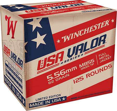 [020892230798] Winchester Ammo USA855125 USA Valor M855 Green Tip 5.56x45mmNATO 62gr Full Metal Jacket 125 Per Box/10 Case