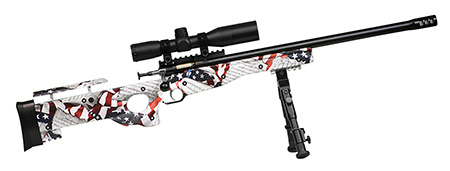 [611613021537] Crickett KSA2153 Precision Complete Package 22 LR 1rd 16.12" Blued American Flag  &  Amendment Fixed Thumbhole Stock Right Hand (Youth)
