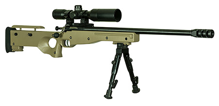 [611613021575] Crickett KSA2157 Precision Complete Package Youth 22 WMR 1rd 16.12" Threaded Bull Barrel w/Muzzle Brake, Thumbhole FDE Synthetic Stock w/Adjustable Cheek Comb, 10 3/8"-11 1/8" LOP, Includes 4x28 Comba