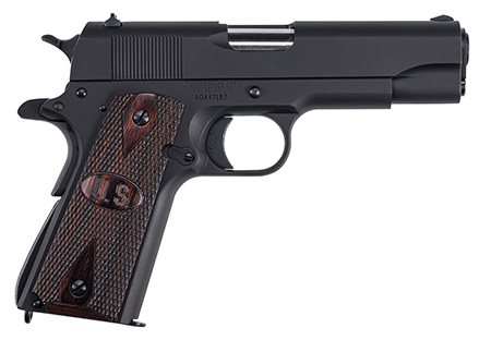 [602686422154] Auto-Ordnance 1911BKOCW 1911 A1 Commander 45 ACP 9+1 4.25" Matte Black Serrated  Carbon Steel Slide Matte Black Matte Black Carbon Steel Checkered Wood w/Integrated US Logo Grips Right Hand