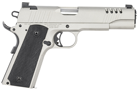 [602686422536] Auto-Ordnance 1911TCAC6 1911 A1  45 ACP 7+1 5" Savage Silver Cerakoate, Serrated/Ported Slide,  Black Rubber Grips, Fixed 3-Dot Combat Day Sights