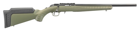 [736676083367] Ruger 8336 American Rimfire  Sports South Exclusive Full Size 17 HMR 9+1 18" Satin Blued Threaded Barrel, Blued Scope Rail Steel Receiver, OD Green Synthetic Adjustable Stock, Right Hand