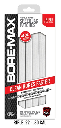 [813119013607] Real Avid AVBMPATCH8 Bore-Max Speed Jag Patches Refill 30/22 Cal Rifle 8" Synthetic 250 Per Box