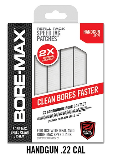 [813119013621] Real Avid AVBMPATCH4S Bore-Max Speed Jag Patches Refill 22 Cal Handgun 4"S Synthetic 250 Per Box