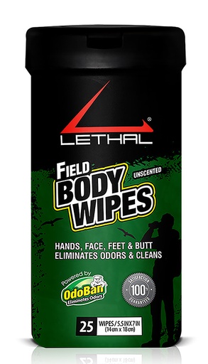 [732109407922] Lethal 9423W6725W Field Body Wipes  Odor Eliminator Bamboo Fiber Wipes 25 Per Pkg