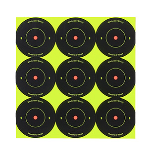 [029057342109] Birchwood Casey 34210 Shoot-N-C Reactive Target Self-Adhesive Paper Black/Yellow 2" Bullseye 12 Pack