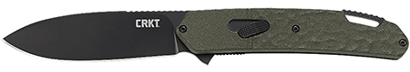 [794023008272] CRKT K542GKP Bona Fide  3.52" Folding Modified Drop Point Plain Black PVD 4116 Stainless Steel Blade/OD Green Aluminum Handle Includes Pocket Clip