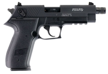 [813393019685] GSG GERG2210TFF FireFly  22 LR 10+1 4.90" Black Steel/Threaded Barrel, Serrated Slide, Zinc Alloy w/Accessory Rail Frame, Black Polymer Grip