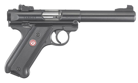 [736676401017] Ruger 40101 Mark IV Target 22 LR 10+1 5.50" Blued Bull Barrel Blued. Blued Aluminum Frame, Drilled  &  Tapped Receiver, Black Checkered Polymer Grip, Right Hand