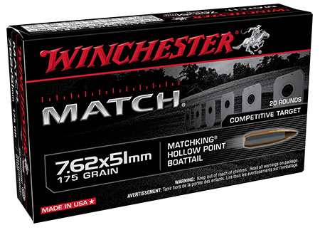 [020892230910] Winchester Ammo S76251M Match  7.62x51mmNATO 175gr Sierra MatchKing BTHP 20 Per Box/25 Case