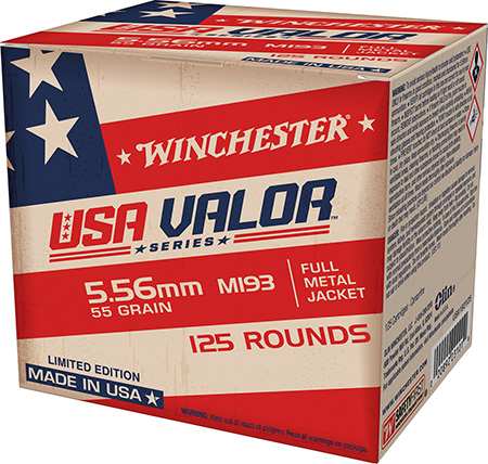 [020892231016] Winchester Ammo USA193125 USA Valor M193 5.56x45mmNATO 55gr Full Metal Jacket 125 Per Box/10 Case