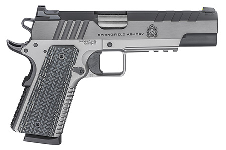 [706397934491] Springfield Armory PX9220L 1911 Emissary 45 ACP 5" 8+1 Stainless Steel Frame with Rail Blued Carbon Steel with Tri-Top Cut Slide Black VZ Thin-Line G10 Grip