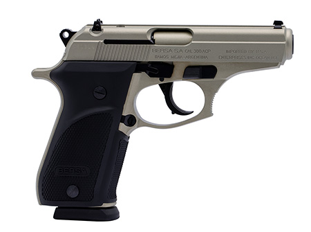 [810083200170] Bersa THUN380PNKL15 Thunder Plus Sub-Compact Frame 380 ACP 15+1, 3.50" Nickel Steel Barrel, Nickel Cerakote Serrated Steel Slide, Nickel Cerakote Aluminum Frame w/Beavertail, Black Rubber Grip