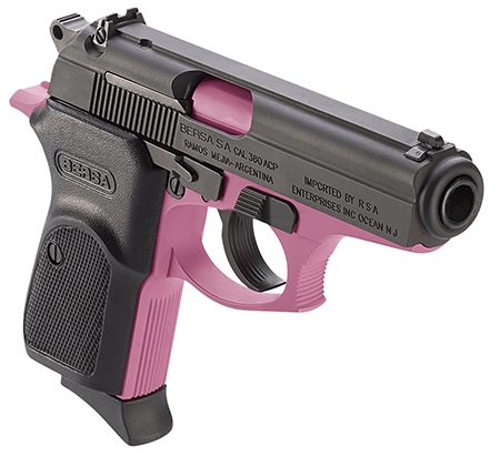 [810083200095] Bersa T380PNK8 Thunder  Micro-Compact Frame 380 ACP 8+1 3.50" Pink Cerakote Steel Barrel, Matte Black Serrated Steel Slide, Pink Cerakote Aluminum Frame