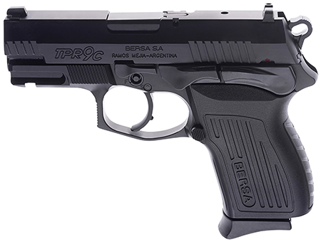 [810083202051] Bersa TPR9CM TPRC  Compact Frame 9mm Luger 13+1, 3.25" Black Manual Barrel, Matte Black Serrated Steel Slide  &  Aluminum Frame, Ambidextrous