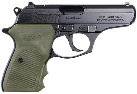 [810083200361] Bersa T380MC Thunder Combat Micro-Compact Frame 380 ACP 8+1, 3.50" Black Steel Barrel, Matte Black Serrated Steel Slide  &  Aluminum Frame w/Beavertail, Olive Wrap-Around Grip