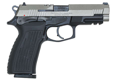 [810083202013] Bersa TPR9DT TPR  Full Size Frame 9mm Luger 17+1, 4.30" Black Steel Barrel, Nickel Cerakote Serrated Steel Slide, Matte Black Aluminum Frame w/Picatinny Rail, Ambidextrous